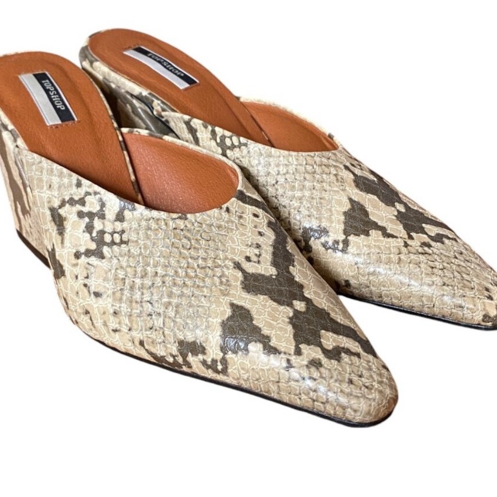 Topshop Gwenie Vegan Snake Slip On Mules Chunky Heel - Size 38